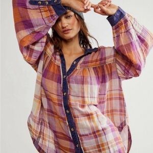 We The Free Purple Olivia Oversized Plaid button down size M